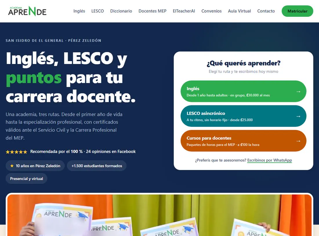 Página web de Academia Aprende