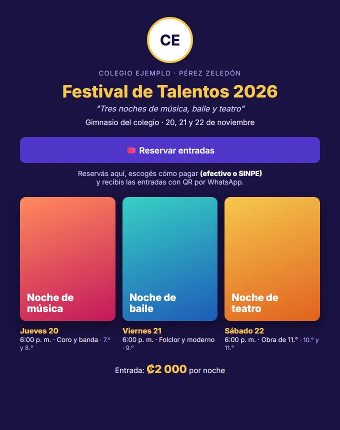 Página de venta de entradas hecha con TicketExpress